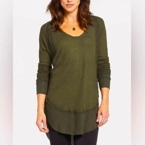Free People We the Free Catalina Thermal Knit Top in Dark Military Green Size S